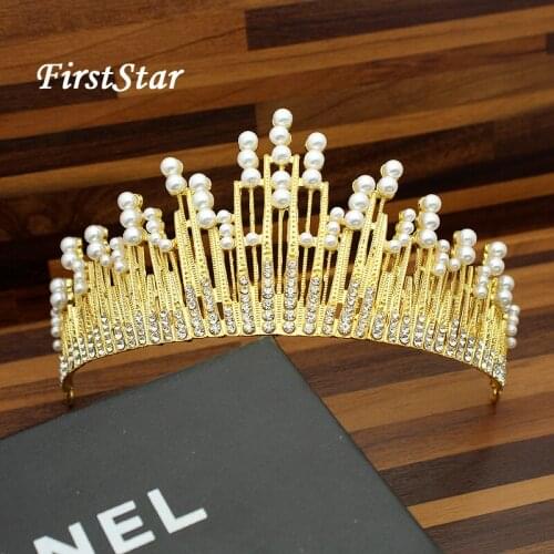 Silver Gold New Fashion Rhinestone Crystal Hair Jewelry Pearl Tiara And Crown For Bride Wedding Women Girls Hair Accessories
