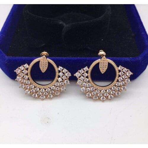 2PCS Design Fan Shaped Basket Design AAA Cubic Zirconia Stud Earring For Women Party Jewelry