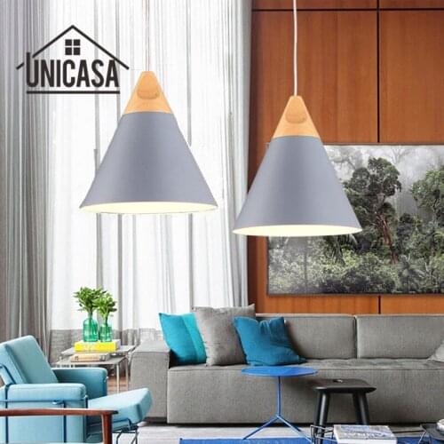 Modern Wood Pendant Lights Industrial Gray Aluminum Mini LED Lighting Kitchen Island Office Hotel Antique Pendant Ceiling Lamp