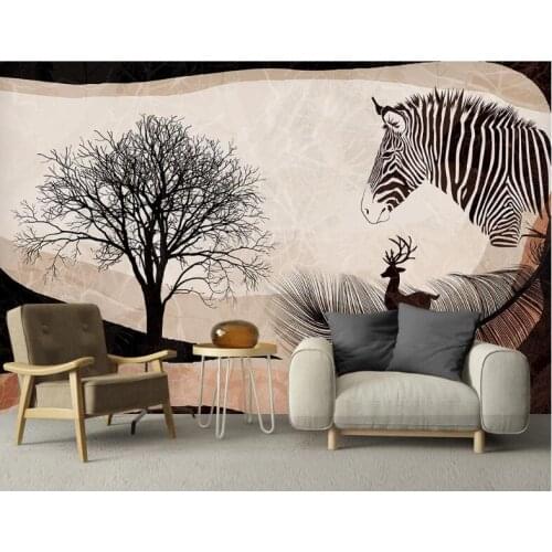 Modern Minimalist Elk Zebra Tree Feather Abstract Background Mural Wallpapers for Living Room Bedroom 3D Wall Papers Home Decor