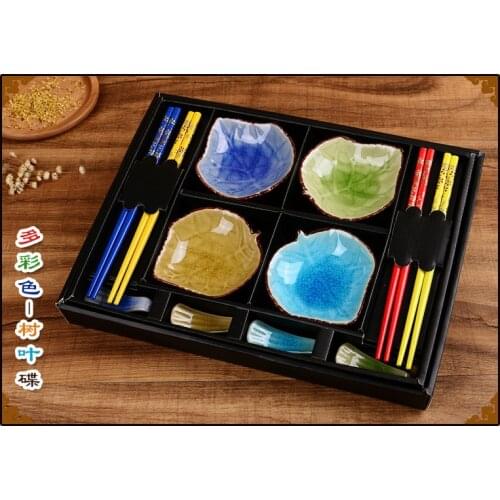 Japanese Style Tableware Set Chopticks Ceramic Sushi Dishes Sashimi Soysauce Dish in Gift Box (12pcs/set)