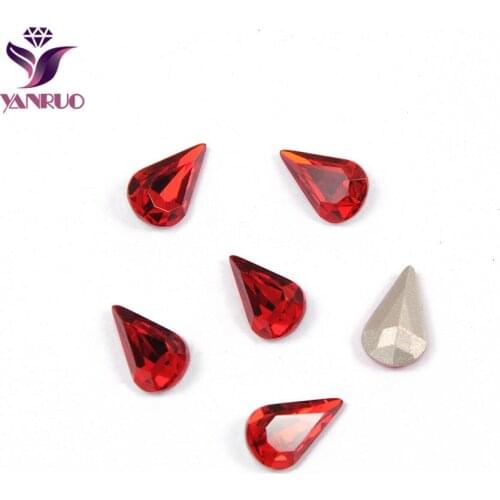 YANRUO 4300 Pear Drop Light Siam Rhinestones for Crafts Ornaments Base Sew on Clothes All for Needlework Fancy Stones