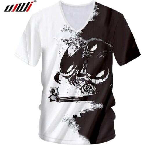 UJWI Man 3D Printed Funny Short Sleeve V Neck Tshirt Hot New Loose Black and white Elves T-shirt Big Size Mens 7XL