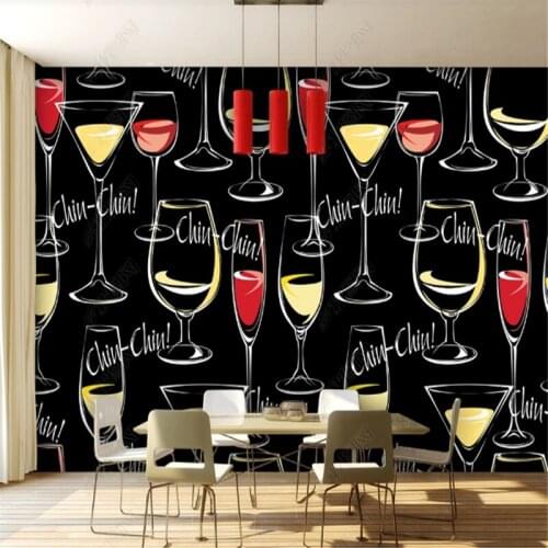 Wine Glass Goblet Blackboard Cafe Wallpapers Industrial Decoration Tooling Background Mural Wall Paper Papel De Parede 3d