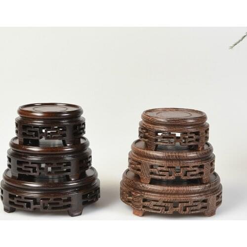 Wenge And Ebony Fret Pattern Wooden Base Teapot Stone Bonsai Antique Vase Circular Base Support