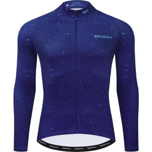 Wulibike Winter Fleece Warm Long Sleeve Cycling Jersey Mens Top Breathable MTB Bicycle T-Shirt Man Bike clothes blue Sportwear