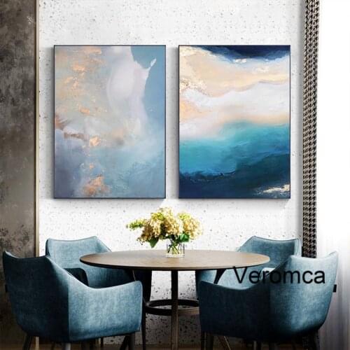 Modern Abstract Blue Marble Posters Canvas Prints Painting Style Wall Art Pictures for Living Room Interior Home Decoration
