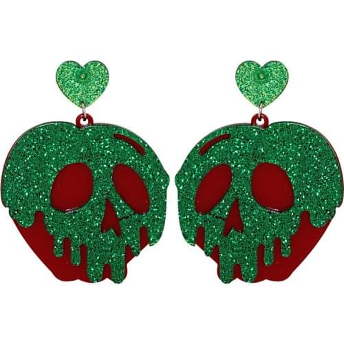 2020 Halloween Bling Bling Glitter Skull Drop Earrings Red Green Heart Resin Arcylic Dangle Earrings for Women Festival Jewelry