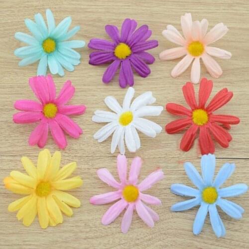 100PCS,5-6CM Head,Multicolor Fake Daisy Flower Heads Artificial Flores Silk Flowers Decorative Daisies,Hair Garland Accessories