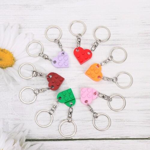 2PCS Keychains Cute Love Heart Building Block Couples Friendship Love Heart Brick Key Ring Separable Jewelry Gifts