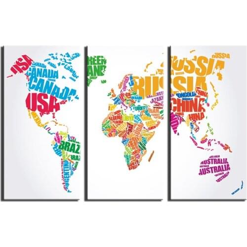 3 Pcs Print Canvas Abstract Alphabet World Map Simplicity Painting Modern Home Decoration Living Room Bedroom Wall Art Picture
