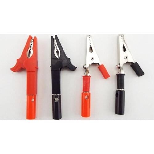 4mm Banner Plug Crocodile Clamp Probe Alligator Clip Alligator DIYTest Probe Black Red Socket Cable Insulated Electric Clips