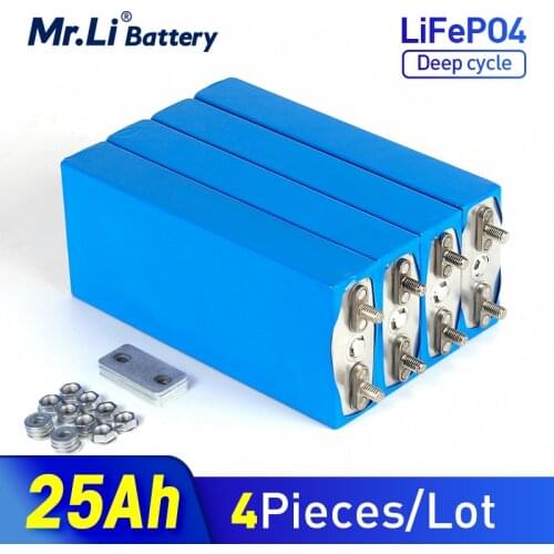 Mr.Li 4pcs 3.2V 25Ah LiFePO4 battery cell 25000mAh Lithium iron phosphate deep cycles for Diy 12V 24V 36V 48V electric bicycle