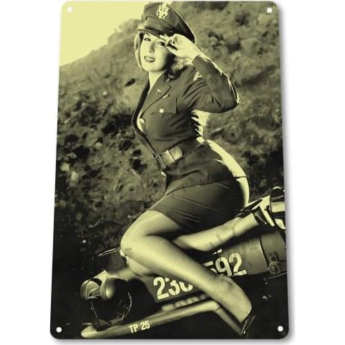 B163 Jeepers Hot Pin-Up Girl Ww2 Military Uniform Historic Retro Metal Tin Sign Plaque Poster Wall Decor Art Shabby Chic Gift
