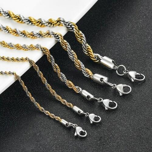 Width 2/3/4/5/6mm Stainless Steel Rope Chain Gold Plus Silver Necklace Statement 316L Classic Fashion Twisted Jewelry