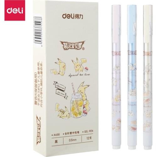 Deli Kawaii Pen 0.5mm 12pcs Cute Pokemon Gel Pen for School Japanese Stationery Cute Accessories for School Student Gifts Items