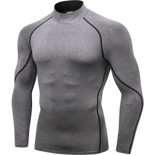 T-shirt Men Autumn Turtle Neck Long Sleeve Sports Gym T-shirt Thermal Underwear Top