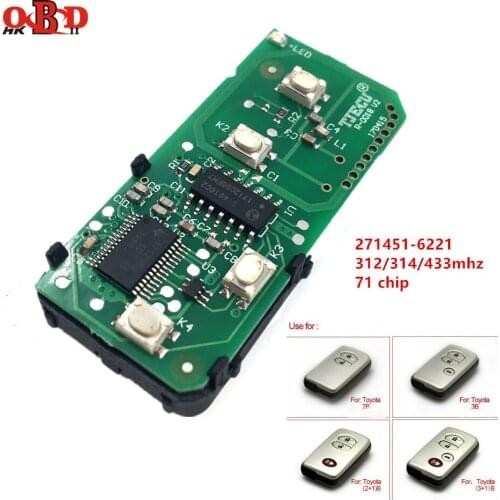 HKOBDII 4/5 Button Smart Remote Board 312/314/433MHz (271451-6221) Car Key For Toyota 2005-2008 Alpha Previa Sienna WD01 Chip 71