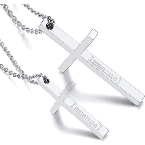 Immanuel Lover Cross Pendant Jesus Necklaces For Women Men Couple Silver Color Stainless Steel Religious Jewelry