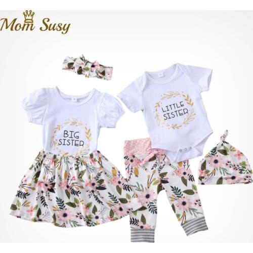 Baby Girl Big Little Sister Matching Clothes Set Newborn Bebe Romper Pant Girl Top Dress Suit 2PCS Summer Short Sleeve Clothing