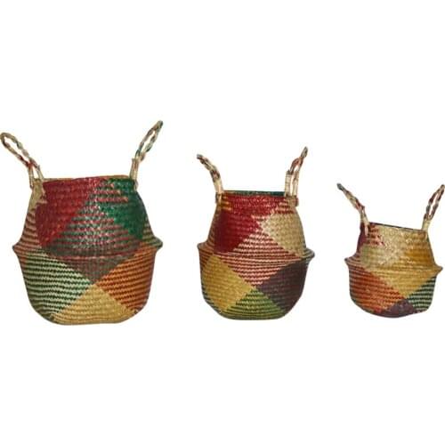 Storage Baskets laundry Seagrass Baskets Garden Flower Pot Hanging Decorative Baskets With Handle Storage Bellied Basket 1 Pcs