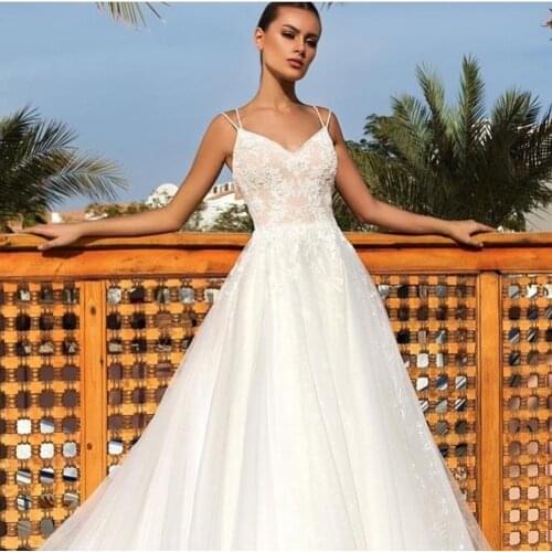 Lace Boho Bohemian Wedding Dress A-line Beach Spaghetti Strap Bridal Gowns For Women Sweetheart Floor Length White Sleeveless
