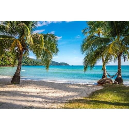 Summer Photography Backdrop Hawaiian Beach Scenery Blue Sky Tree Photo Booth Background for Pictures XT-6863