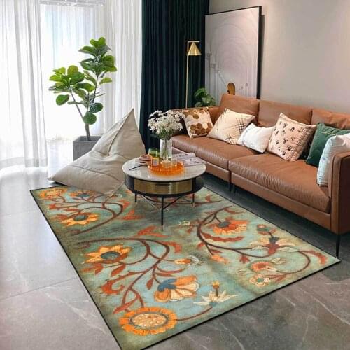 Flower Soft Rug Retro American Style Carpet For Living Room Yellow Green Leaves Mat For Bedroom Bedside Living Room Decoration