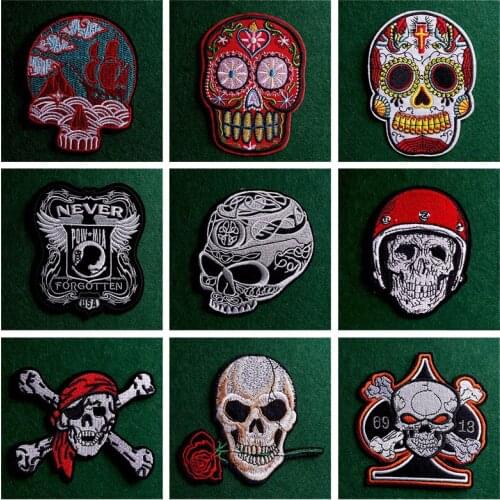 Punk Patch Iron On Patches For Clothes Skull Stripe Stickers Badge Embroidery Sew On Clothes Embroidery Applique Decor Diy Patch