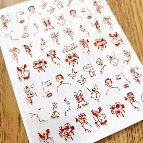 Newest CB197 3D design 3d nail sticker decal export Japan rhinestiones DIY decorations for nail wraps