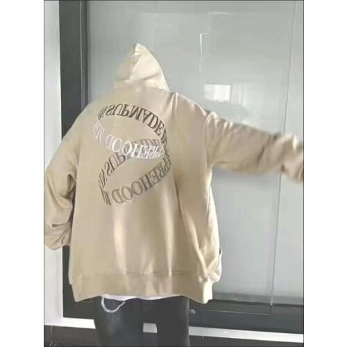 Pure cotton 2021 new autumn hooded cardigan letter embroidery sweater men and women Korean loose couple tops