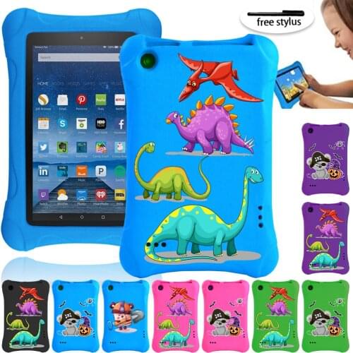 New Kids EVA Tablet Case for Amazon Fire 7(5th/7th/9th Gen)7 Inch Soft Shell Tablet Case with Cartoon Pattern Series + Pen