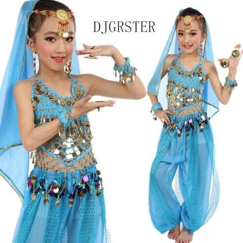 Child Girl Yellow Blue Pink Red Oriental Dancing Bellydance Wear Bellydance Dress Belly Dancing Clothes Top&Pants For Kids