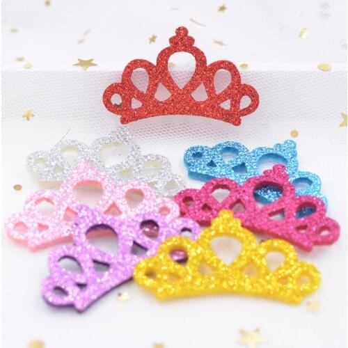 Wholesale 100Pcs Glitter Fabric Pads Crown Patches Appliques for DIY Headband Child Hairband Kids Hair Bow Decor Accessories K44
