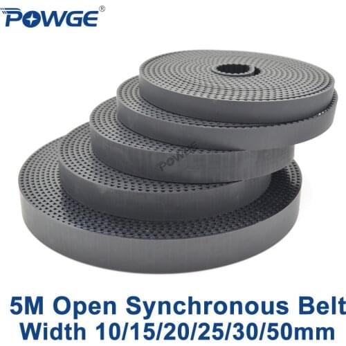POWGE Arc Tooth PU Black HTD 5M Open Synchronous belt Width 10/15/20/25/30/50mm Polyurethane steel 5M-25 HTD5M Timing Belt wheel
