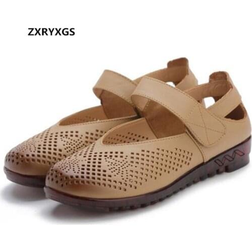 Promotion 2020 Breathable Hollow Genuine Leather Sandals Summer Women Sandals Soft Comfort Women Shoes Fashion Casual Sandals