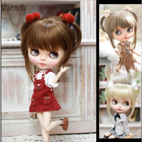 Allaosify Bjd Doll Double Ponytail Wig 1/3 1/4 1/6 Cherry Blossom High Temperature Resistant Silk Blythe Cloth