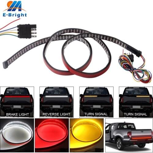 60 Inches LED Tailgate Light Strip Triple Row Tail Light Bar Red Brake White Reverse Amber Turn Signal for Pickup Trailer RV