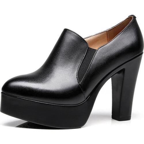 Deep Mouth Platform Pumps Block Heel Shoes 2021 Fall Split Leather Shoes Women High Heels Office Party Shoe 41 42 43