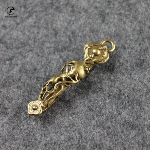 Solid Copper Ginseng Ruyi Sculpture Ornaments Retro Brass Wealth Feng Shui Small Statue Office Desk Home Key Chain Accessories