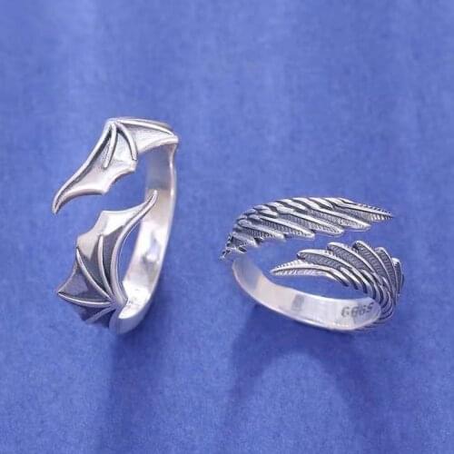 Vintage Gothic Angel Demon Wings couple lovers Finger Ring for Men Women Punk Evil Rings Paired Best Friend bff Ring Jewelry