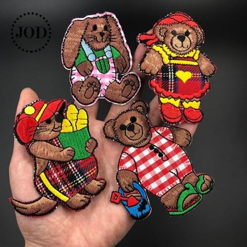 JOD Embroidered Bear Iron on Patches for Clothing Children Jeans DIY Badge Fabric Stickers Applique Embroidery Patch for Clothes