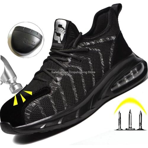 New safety shoes Mens work shoes air cushion kevlar stab proof work sneakers for men safety footwear steel toe male breathable