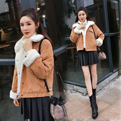 Woman Loose Corduroy Jacket Women New student Thick Winter lambswool Jackets Ladies Cute Outerwear Coat Warm Parka Female coat