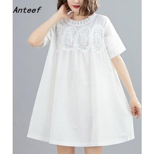 Short sleeve plus size lace mesh vintage dresses for women casual loose mini woman summer dress elegant clothes 2021 sundress