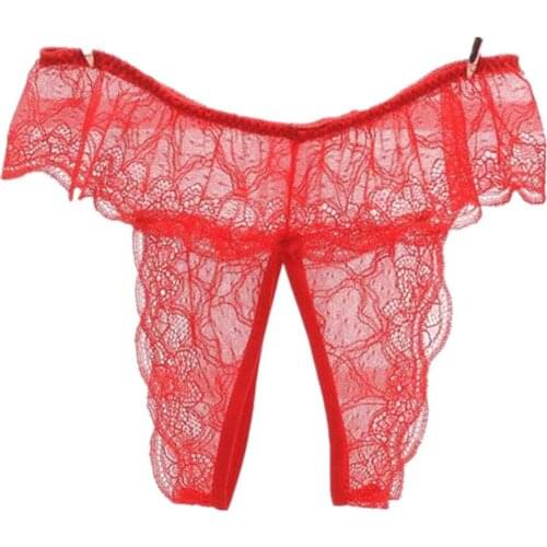 Plus Size XL-4XL Briefs French Romantic Sexy Open Crotch Underwear Crotchless Ruffles Thongs G String Knickers Panties