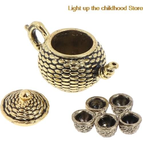 1: 12 Dollhouse Furniture Miniature Dining Ware Toy 6 Pcs Metal Tea Set Teapot Cup