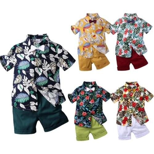 2021 Summer New Fashion Ins Boys Clothing Sets short Sleeve Floral Shirt + Cotton Linen Short Pants Suits 2pcs Children Clothes