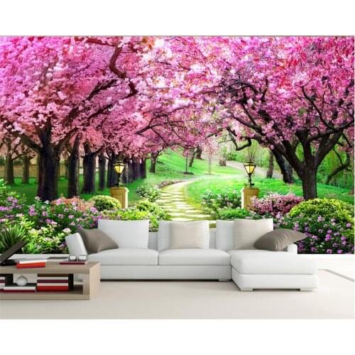 Beibehang 3D Wallpaper Sakura Grove Wooden Garden Path Landscape Painting Living Room Bedroom TV Background Wall papel de parede