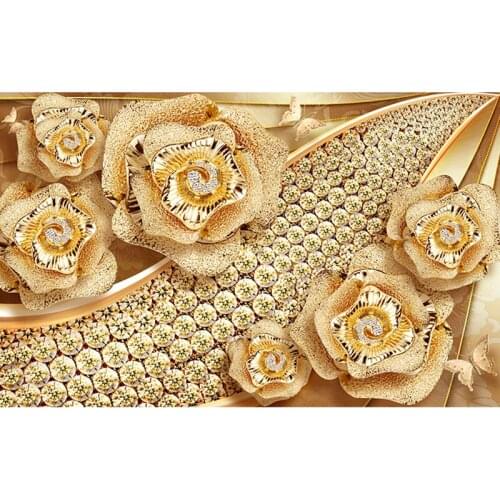 3d Mural Wallpapers Luxury Golden Flower Jewelry Wall Papers Rose Home Decor 3d Wallpaper